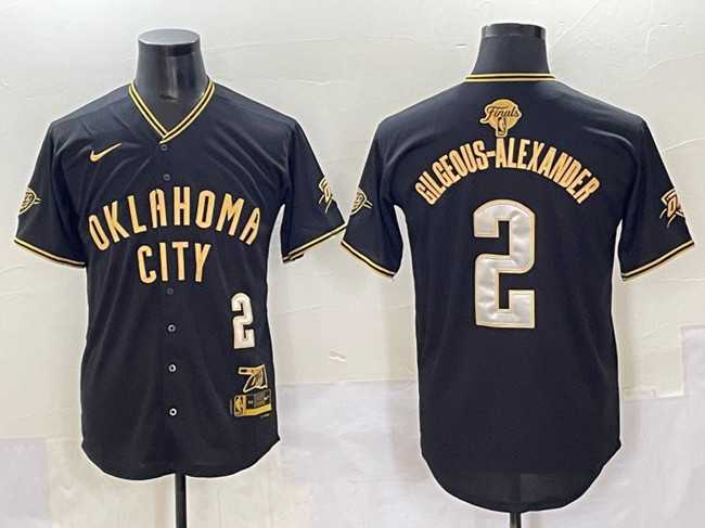 Men%27s Oklahoma City Thunder #2 Shai Gilgeous-Alexander Black Gold 2025 Finals Vapor Stitched Baseball Jersey