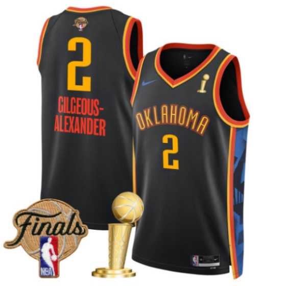 Men%27s Oklahoma City Thunder #2 Shai Gilgeous-Alexander Black 2025 Finals Patch And Finals Champions Patch City Edition Stitched Jersey Dzhi