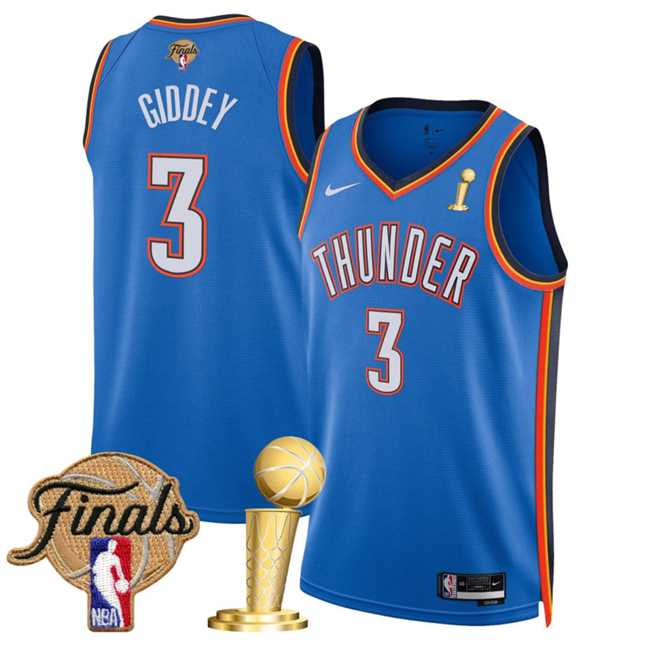 Men%27s Oklahoma City Thunder #3 Dillon Jones Blue 2025 Finals Patch And Finals Champions Patch Icon Edition Stitched Jersey Dzhi
