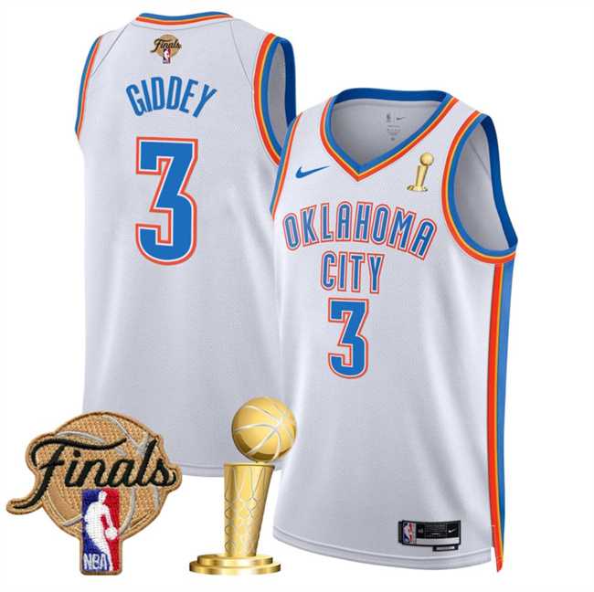 Men%27s Oklahoma City Thunder #3 Dillon Jones White 2025 Finals Patch And Finals Champions Patch Association Edition Stitched Jersey Dzhi