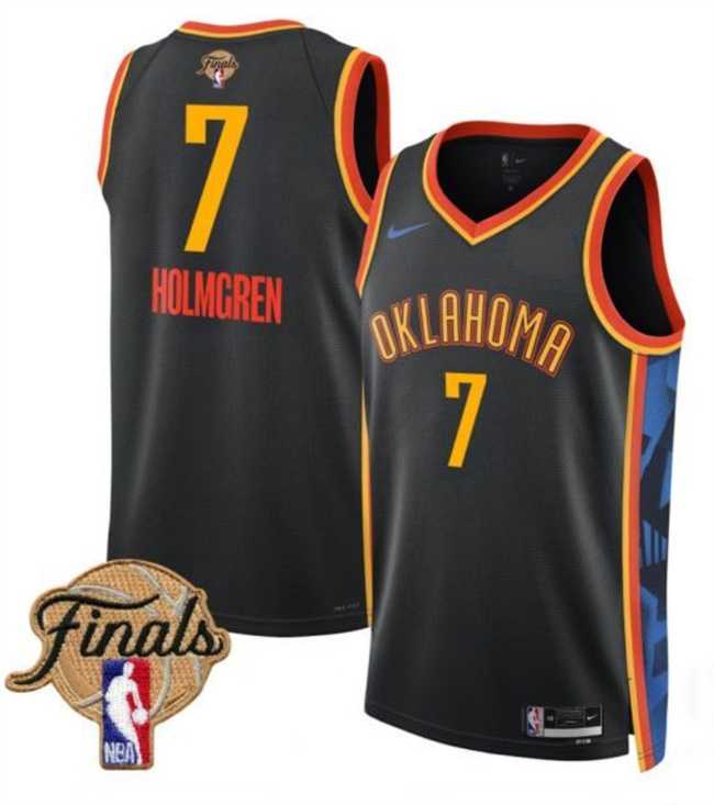 Men%27s Oklahoma City Thunder #7 Chet Holmgren Black 2025 Finals City Edition Stitched Jersey Dzhi