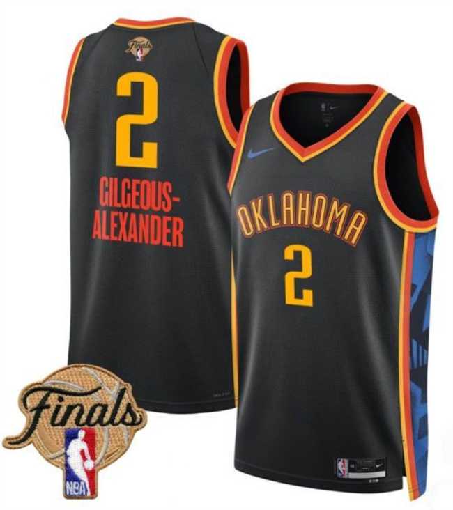 Men%27s Oklahoma City Thunder #2 Shai Gilgeous-Alexander Black 2025 Finals City Edition Stitched Jersey Dzhi