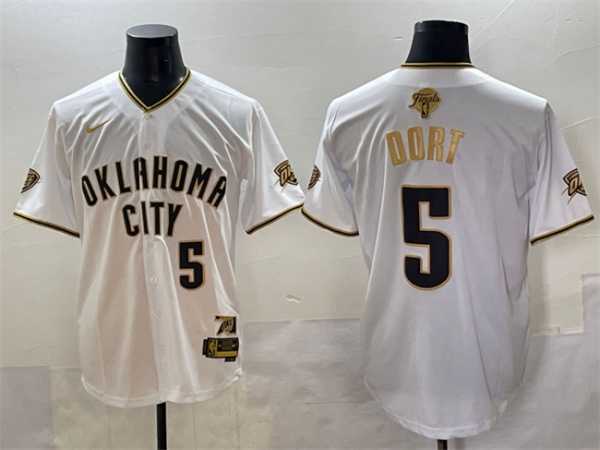 Men%27s Oklahoma City Thunder #5 Luguentz Dort White Gold 2025 Finals Vapor Stitched Baseball Jersey