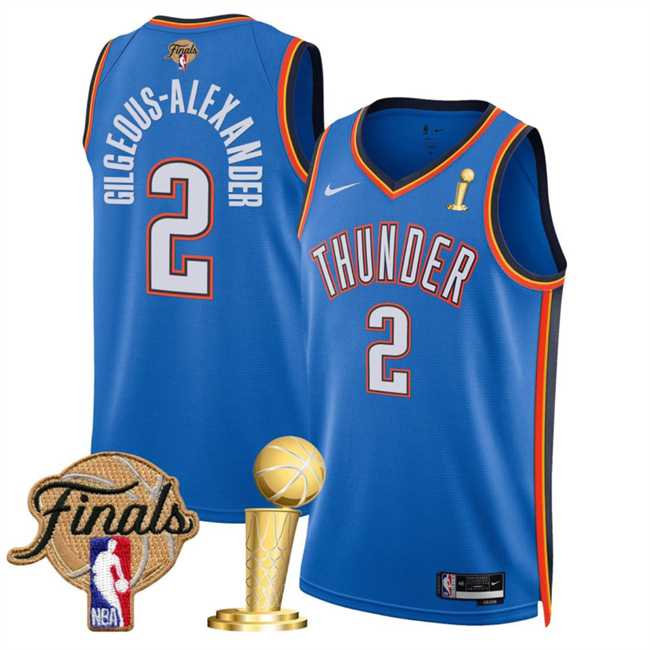 Men%27s Oklahoma City Thunder #2 Shai Gilgeous-Alexander Blue 2025 Finals Patch And Finals Champions Patch Icon Edition Stitched Jersey Dzhi
