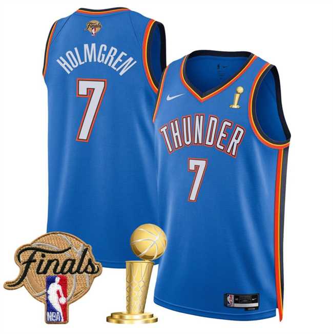Men%27s Oklahoma City Thunder #7 Chet Holmgren Blue 2025 Finals Patch And Finals Champions Patch Icon Edition Stitched Jersey Dzhi