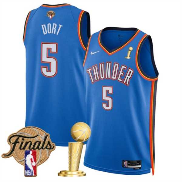 Men%27s Oklahoma City Thunder #5 Luguentz Dort Blue 2025 Finals Patch And Finals Champions Patch Icon Edition Stitched Jersey Dzhi