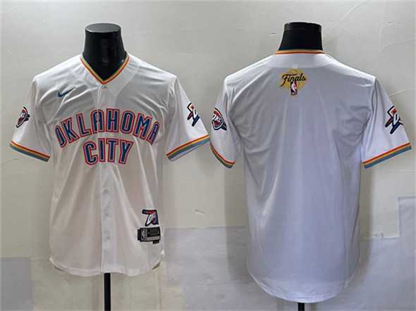 Men%27s Oklahoma City Thunder Blank White 2025 Finals Vapor Stitched Baseball Jersey