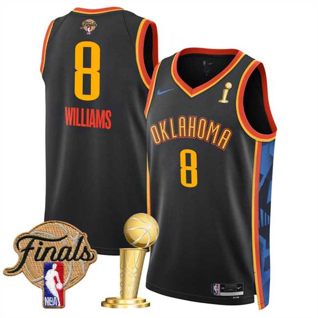 Men%27s Oklahoma City Thunder #8 Jalen Williams Black 2025 Finals Patch And Finals Champions Patch City Edition Stitched Jersey Dzhi