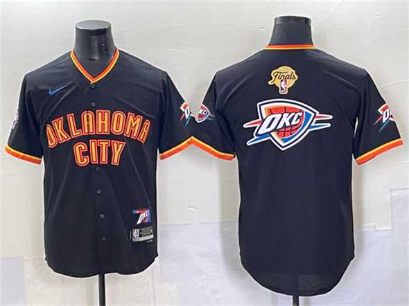 Men%27s Oklahoma City Thunder Team Big Logo Black 2025 Finals Vapor Stitched Baseball Jersey