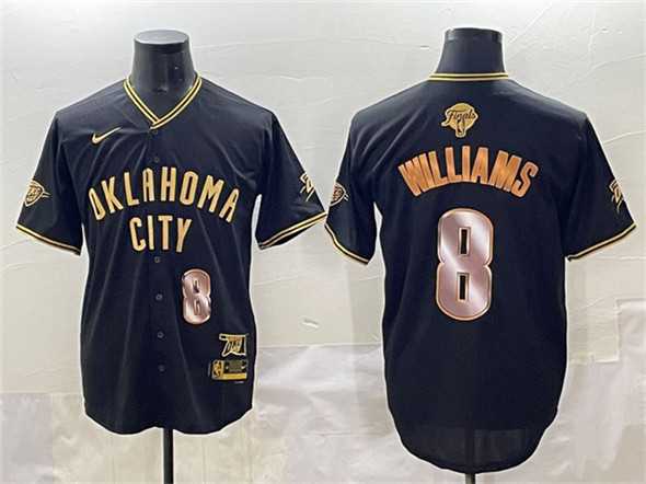Men%27s Oklahoma City Thunder #8 Jalen Williams Black Gold 2025 Finals Vapor Stitched Baseball Jersey