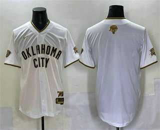 Men%27s Oklahoma City Thunder Blank White Gold 2025 Finals Vapor Stitched Baseball Jersey