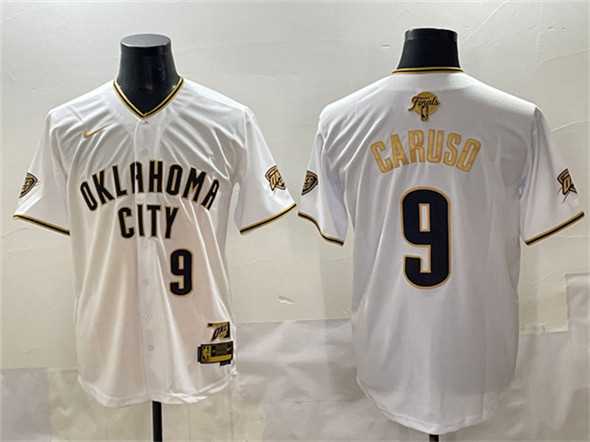 Men%27s Oklahoma City Thunder #9 Alex Caruso White Gold 2025 Finals Vapor Stitched Baseball Jersey