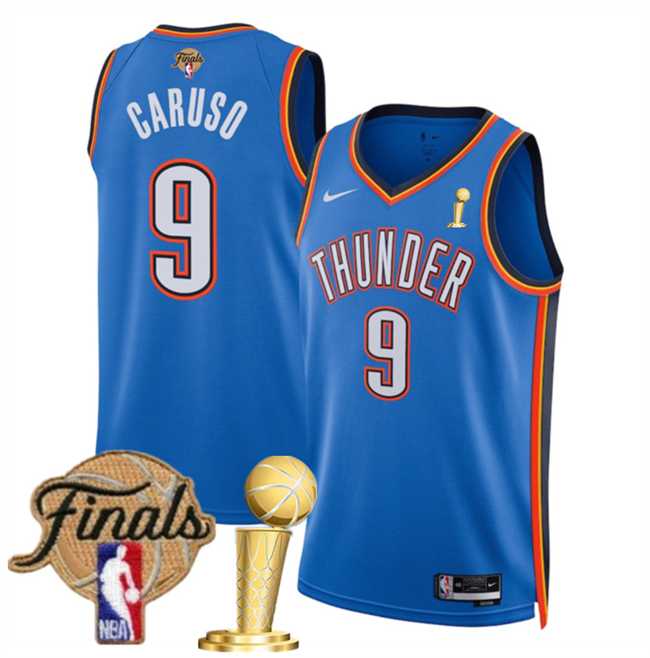 Men%27s Oklahoma City Thunder #9 Alex Caruso Blue 2025 Finals Patch And Finals Champions Patch Icon Edition Stitched Jersey Dzhi