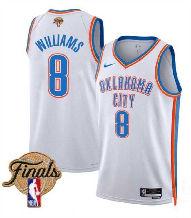 Men%27s Oklahoma City Thunder #8 Jalen Williams White 2025 Finals Association Edition Stitched Jersey Dzhi