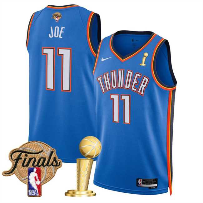 Men%27s Oklahoma City Thunder #11 Isaiah Joe Blue 2025 Finals Patch And Finals Champions Patch Icon Edition Stitched Jersey Dzhi