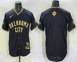 Men%27s Oklahoma City Thunder Blank Black Gold 2025 Finals Vapor Stitched Baseball Jersey