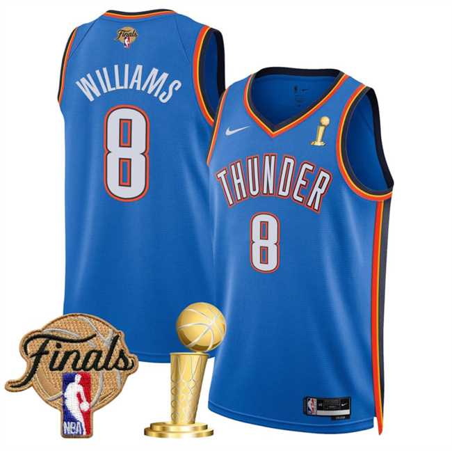 Men%27s Oklahoma City Thunder #8 Jalen Williams Blue 2025 Finals Patch And Finals Champions Patch Icon Edition Stitched Jersey Dzhi