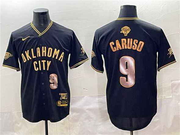 Men%27s Oklahoma City Thunder #9 Alex Caruso Black Gold 2025 Finals Vapor Stitched Baseball Jersey