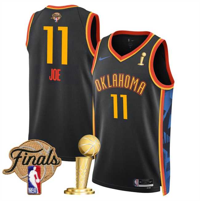 Men%27s Oklahoma City Thunder #11 Isaiah Joe Black 2025 Finals Patch And Finals Champions Patch City Edition Stitched Jersey Dzhi