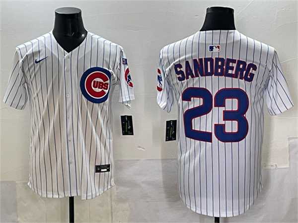 Men%27s Chicago Cubs #23 Ryne Sandberg White Pinstripe %27Ryne Sandberg Tribute%27 Vapor Limited V3 Stitched Jersey