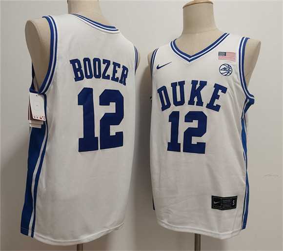 Men%27s Duke Blue Devils #12 Cameron Boozer White Stitched Jerseys