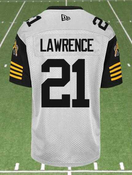 CFL Hamilton Tiger-Cats #21 LAWRENCE Crested Away White Jersey
