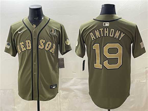 Men%27s Boston Red Sox #19 Roman Anthony Olive Armed Forces Day Cool Base Stitched Jersey Dzhi