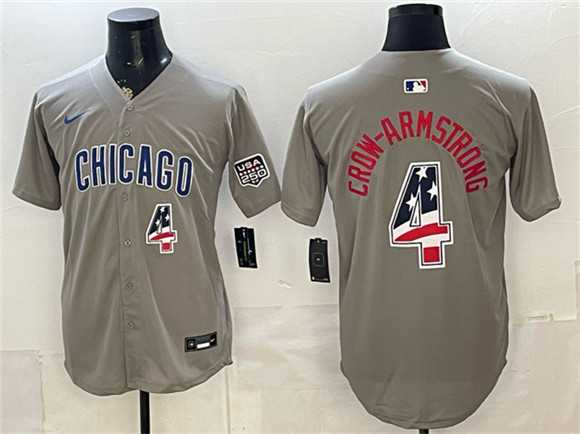 Men%27s Chicago Cubs #4 Pete Crow-Armstrong Gray 2026 USA 250 Fourth of July Stitched Jersey Dzhi