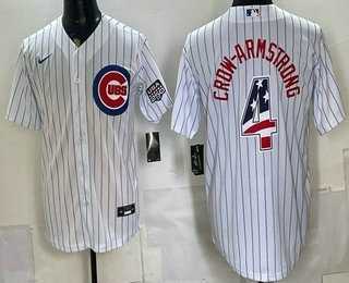 Men%27s Chicago Cubs #4 Pete Crow Armstrong White 2026 USA 250 Fourth of July Stitched Jersey Dzhi