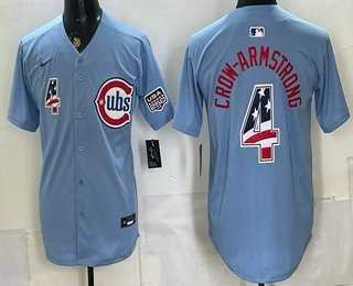 Men%27s Chicago Cubs #4 Pete Crow Armstrong Blue 2026 USA 250 Fourth of July Stitched Jersey Dzhi