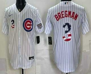 Men%27s Chicago Cubs #3 Alex Bregman White USA 250 Fourth of July Home Stadium Stitched Jersey Dzhi