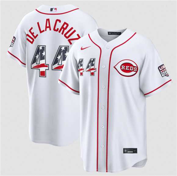 Men%27s Cincinnati Reds #44 Elly De La Cruz White 2026 USA 250 Fourth of July Home Stitched Jersey Dzhi