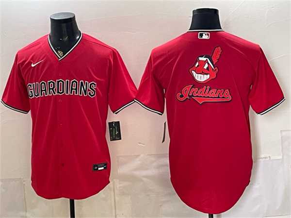 Men%27s Cleveland Guardians Team Big Logo Red Cool Base Stitched Jersey Dzhi