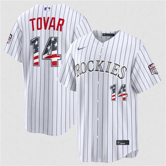Men%27s Colorado Rockies #14 Ezequiel Tovar White 2026 USA 250 Fourth of July Home Stitched Jersey Dzhi