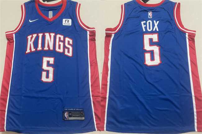 Men%27s Sacramento Kings #5 De%27Aaron Fox Blue Stitched Jersey