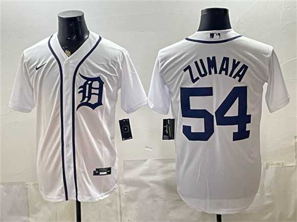 Men%27s Detroit Tigers #54 Joel Zumaya White Cool Base Stitched Jersey