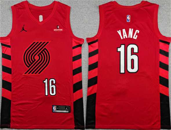 Men%27s Portland Trail Blazers #16 Yang Hansen Red Statement Edition Stitched Basketball Jersey