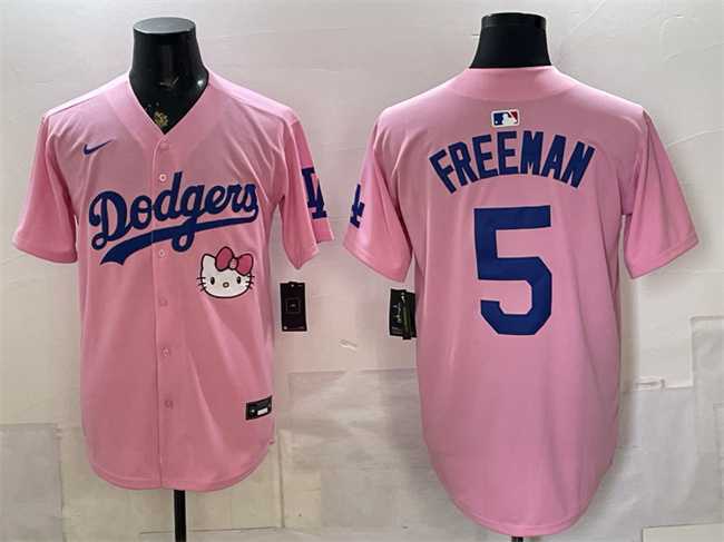 Men%27s Los Angeles Dodgers #5 Freddie Freeman Pink 2025 Hello Kitty Vapor Limited Stitched Jersey