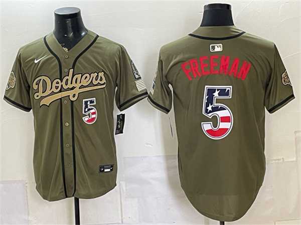 Men%27s Los Angeles Dodgers #5 Freddie Freeman Olive 2026 Armed Forces Day 250 Fourth of July Stitched Jersey Dzhi
