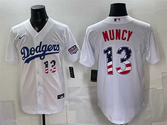 Men%27s Los Angeles Dodgers #13 Max Muncy White USA 250 Fourth of July Home Stitched Jersey Dzhi