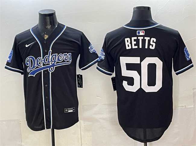 Men%27s Los Angeles Dodgers #50 Mookie Betts B2B Champs 2026 Black Out Style Vapor Limited Stitched Jersey