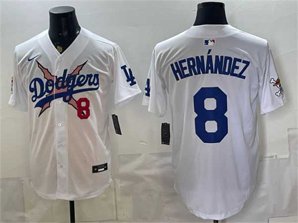 Men%27s Los Angeles Dodgers x One Piece #8 Enrique Hernandez White Vapor Premier Limited Stitched Jersey