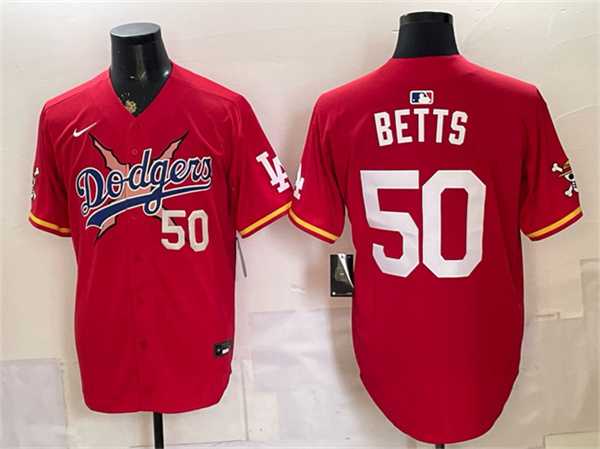 Men%27s Los Angeles Dodgers x One Piece #50 Mookie Betts Red Vapor Premier Limited Stitched Jersey