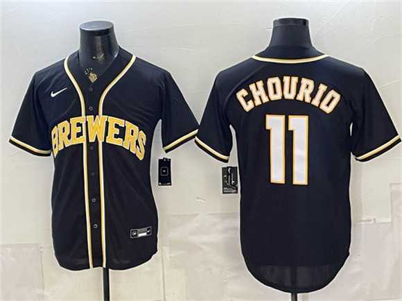 Men%27s Milwaukee Brewers #11 Jackson Chourio 2026 Fashion Replica Black Out Stitched Jersey