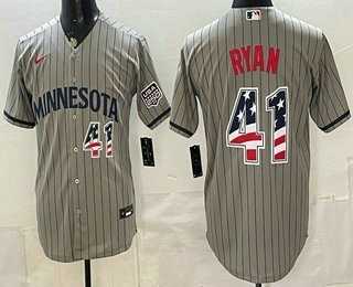 Men%27s Minnesota Twins #41 Joe Ryan Grey 2026 USA 250 Fourth of July Stitched Jersey Dzhi