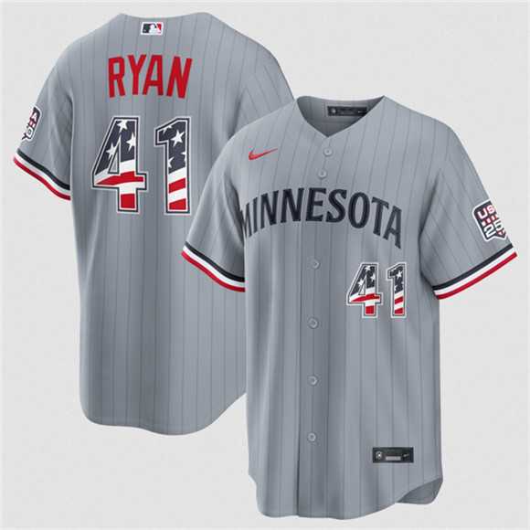 Men%27s Minnesota Twins #41 Joe Ryan Gray 2026 USA 250 Fourth of July Stitched Jersey Dzhi