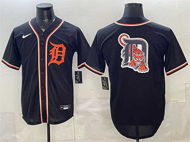Men%27s Detroit Tigers Team Big Logo 2026 Fashion Replica Black Out Stitched Jersey