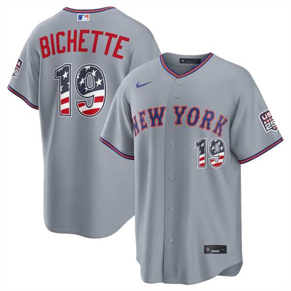 Men%27s New York Mets #19 Bo Bichette Gray USA 250 Fourth of July Home Stitched Jersey Dzhi