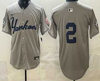 Men%27s New York Yankees #2 Derek Jeter Grey Without Name Limited Jersey