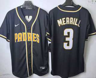 Men%27s San Diego Padres #3 Jackson Merrill 2026 Black Fashion Cool Base Jersey